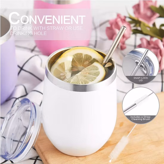 Wholesale Custom Logo 12oz Eggshell Double Wall Stainless Steel Tumbler Coffee Mug Travel Wine Cup with Lid