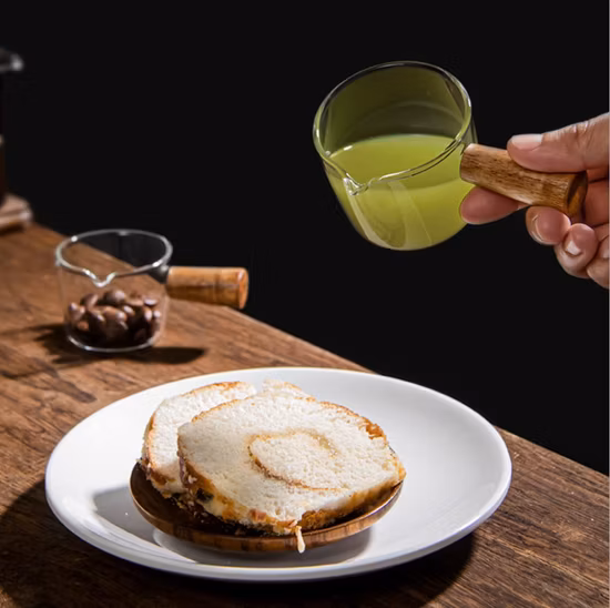 High Borosilicate Glass Milk Mini Wooden Handle Small Milk Cup Espresso Extraction Cup Western Restaurant Juice Bucket